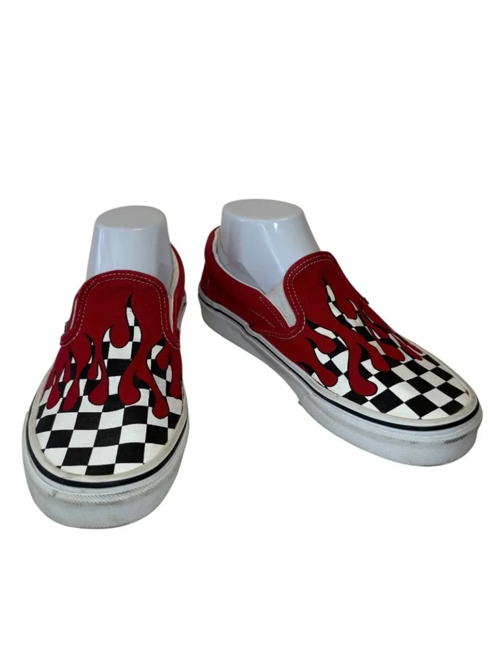 Vans Slip On Red Black White Checkerboard Flame Skate Shoes Men's Size 7